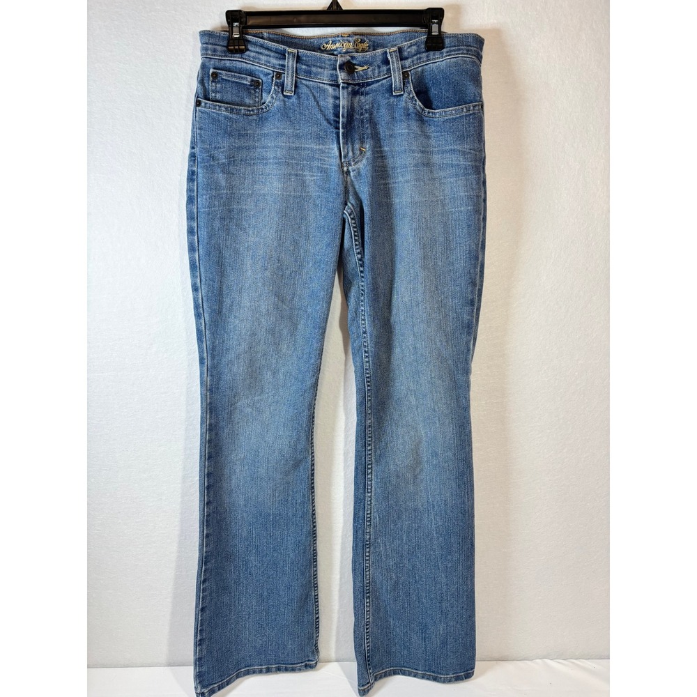 American Eagle Stretch Skinny Flare Jeans Medium Wash Blue Denim Womens 8 Long
